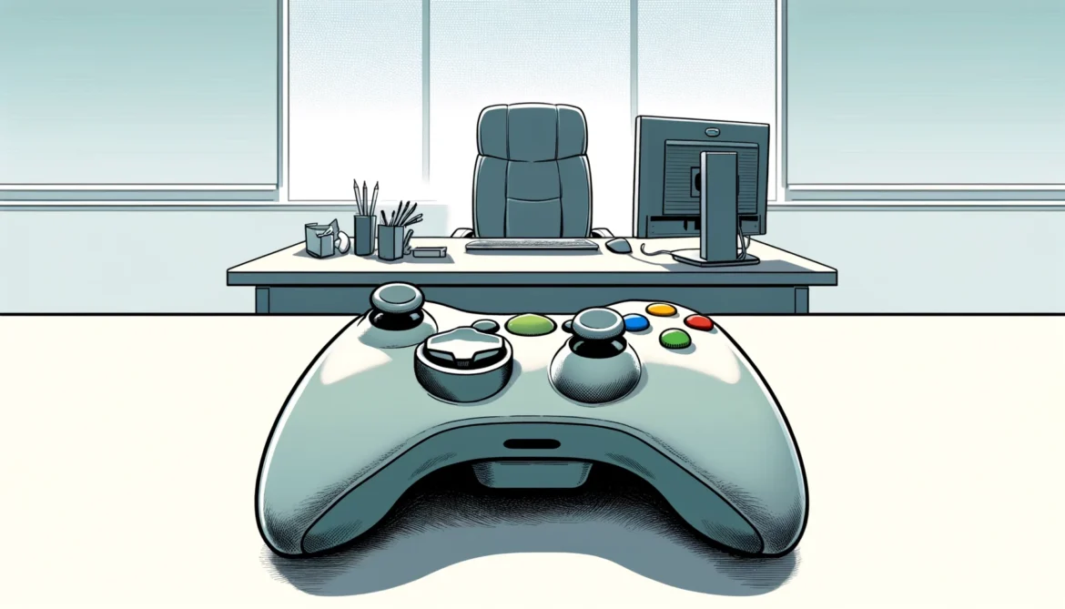 Video game controller on a desk