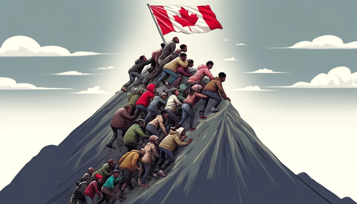 Black people climbing a mountain