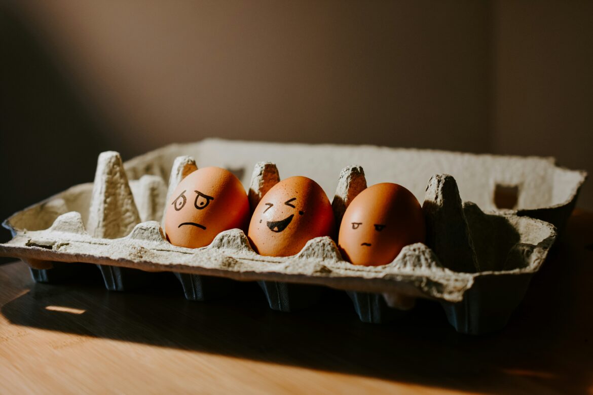 Emotional eggs in a carton