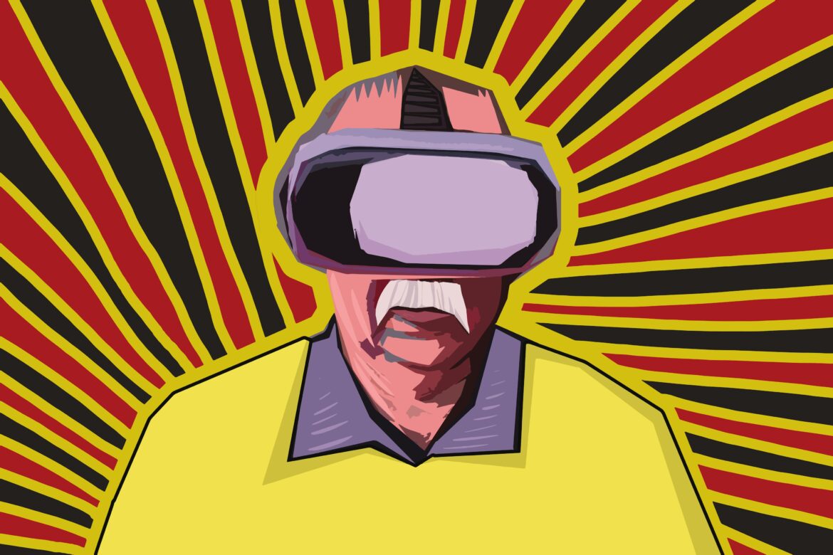 Older man wearing VR glasses