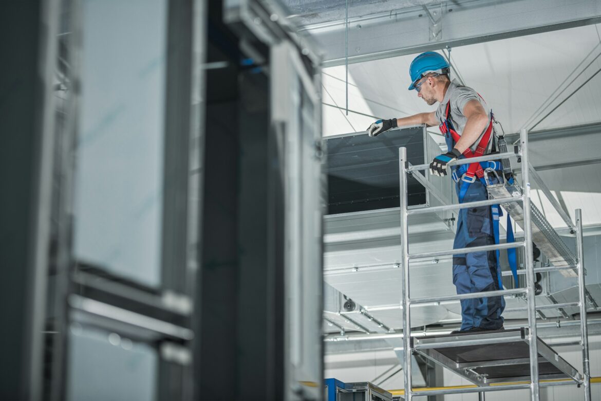 Worker on scaffolding