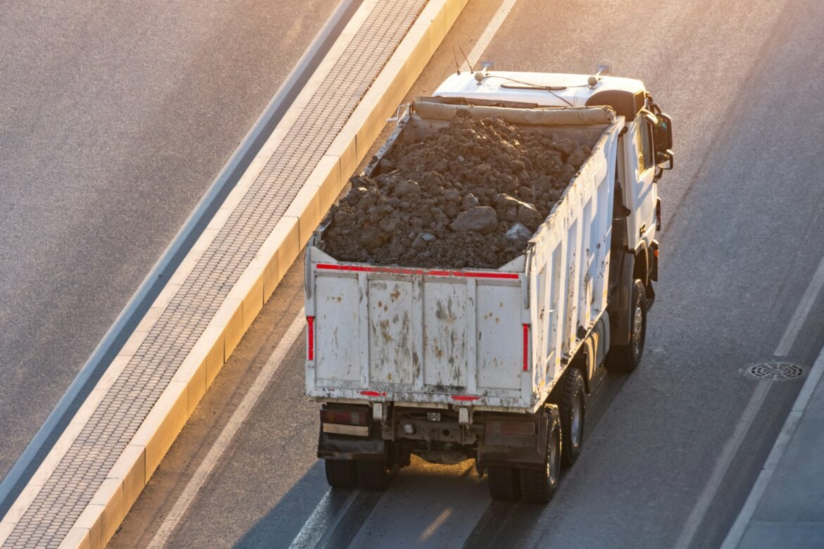 Dump truck on a highway