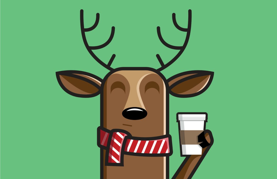 Reindeer holding a coffee