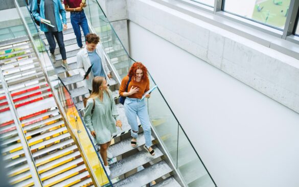 Students on campus at university or college