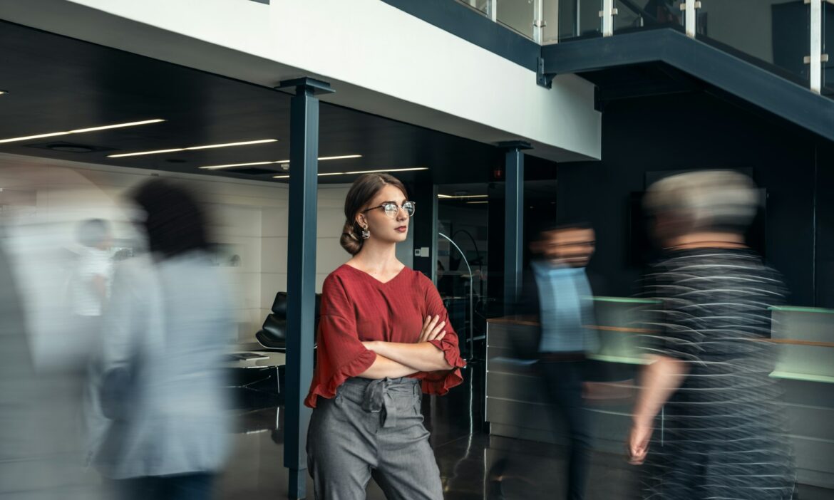 Woman outside an office