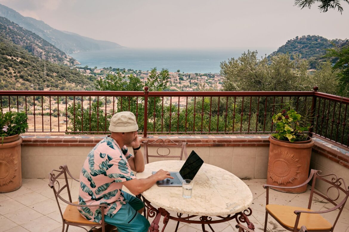 Digital nomad in a remote workspace