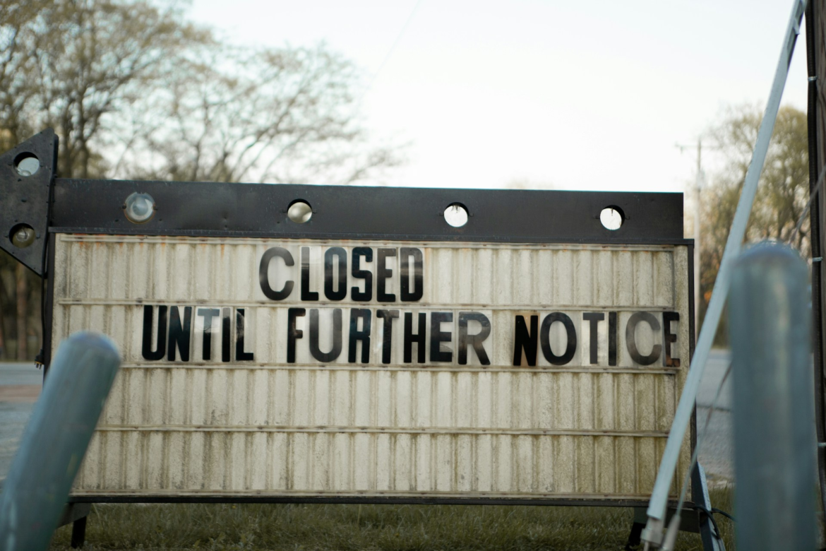 Closed until further notice sign
