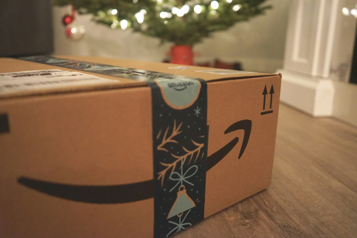 Amazon box under a Christmas tree